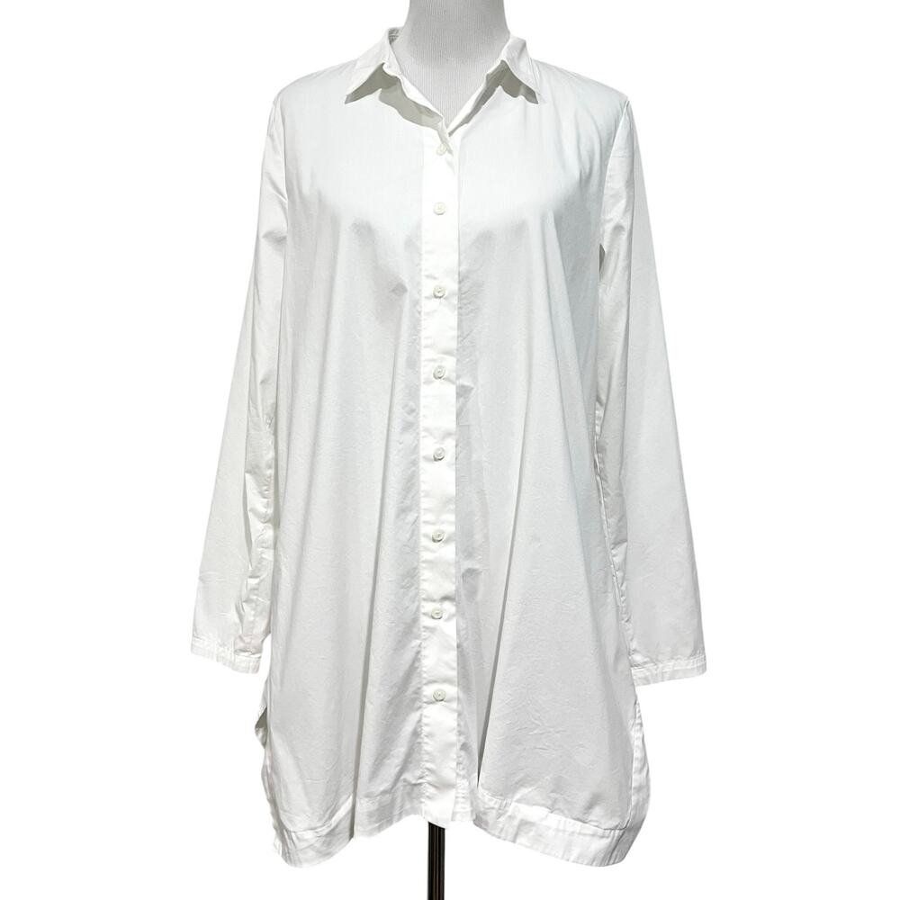 J.Jill White Shirt Collection Sz M Tall A-Line Button Up Tunic Top Hem Pockets